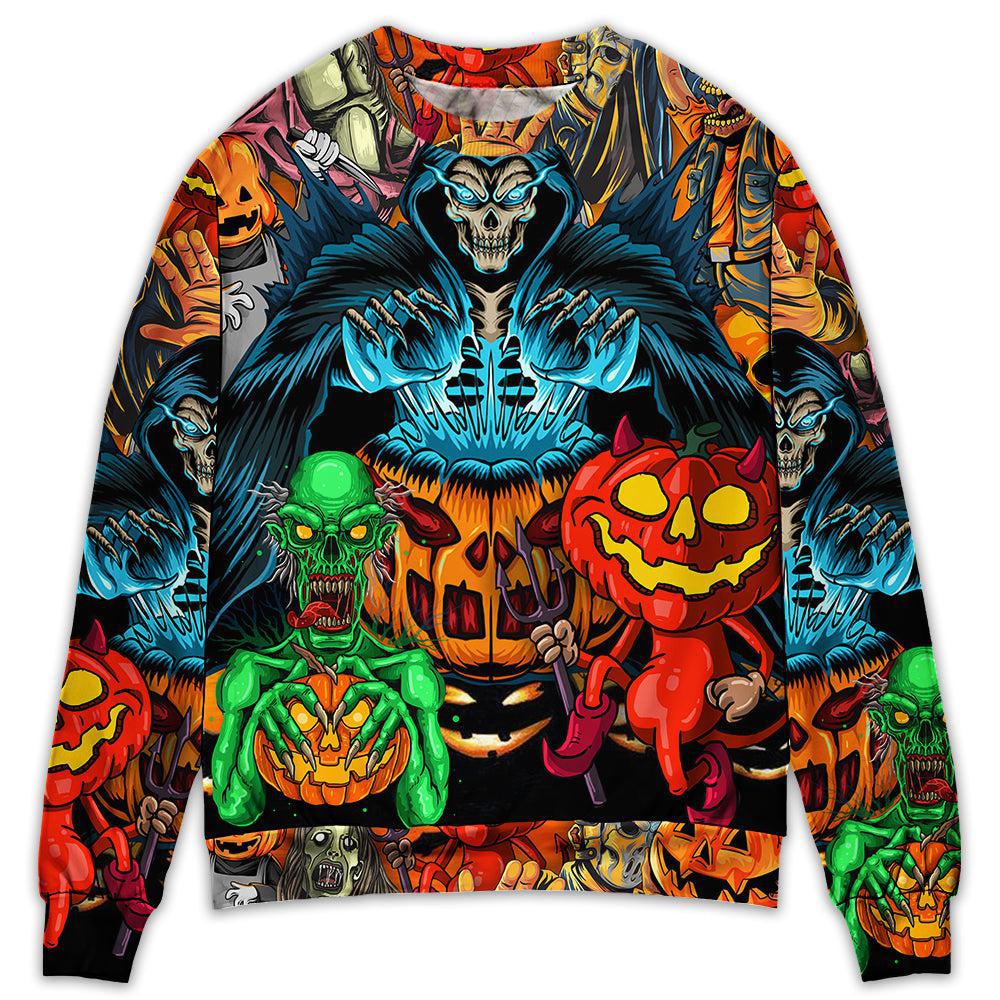 Halloween Skull Pumpkin Dark Art Style – Sweater - Ugly Christmas Sweater
