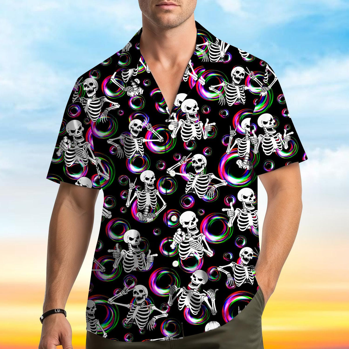 Neon Skeleton Retro Disco Glow Party – Hawaiian Shirt