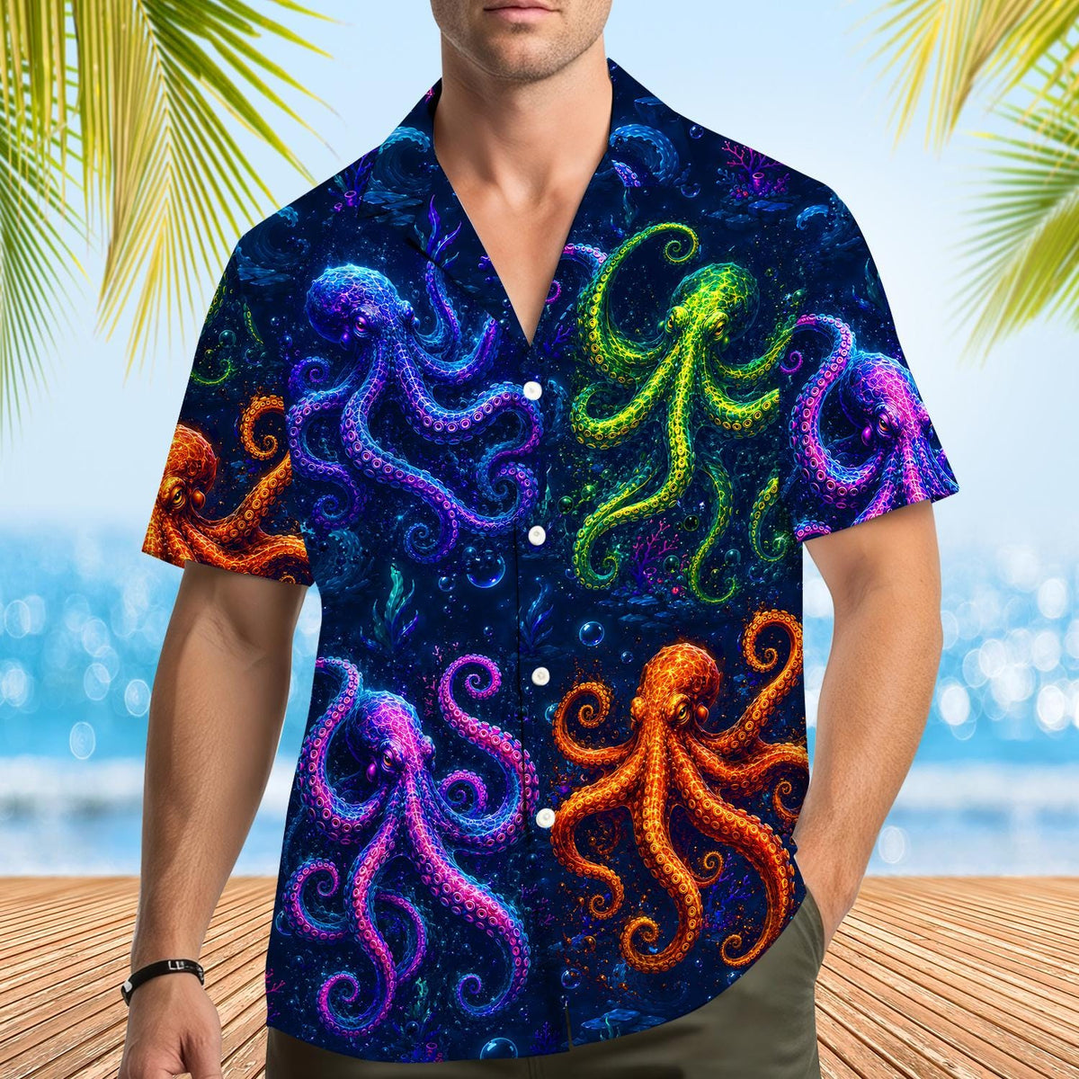 Neon Octopus Colorful Underwater Ocean – Hawaiian Shirt