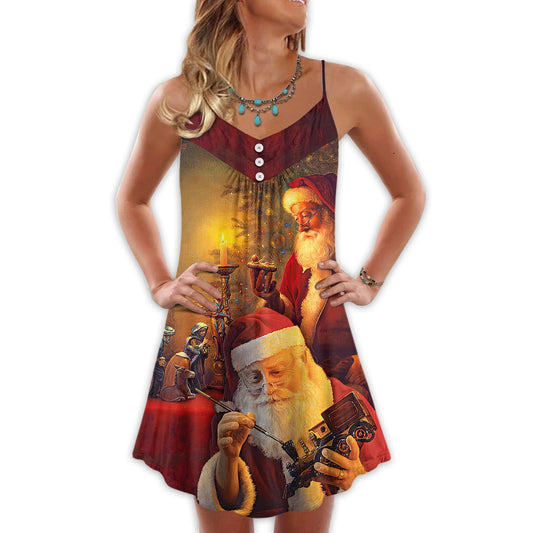 Christmas Spirit Of Santa Art – Women's Summer Sleeveless V-Neck Camisole Dress