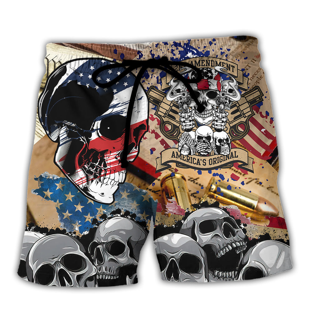 America Patriotic Second Amendment Skull Art – Beach Short
