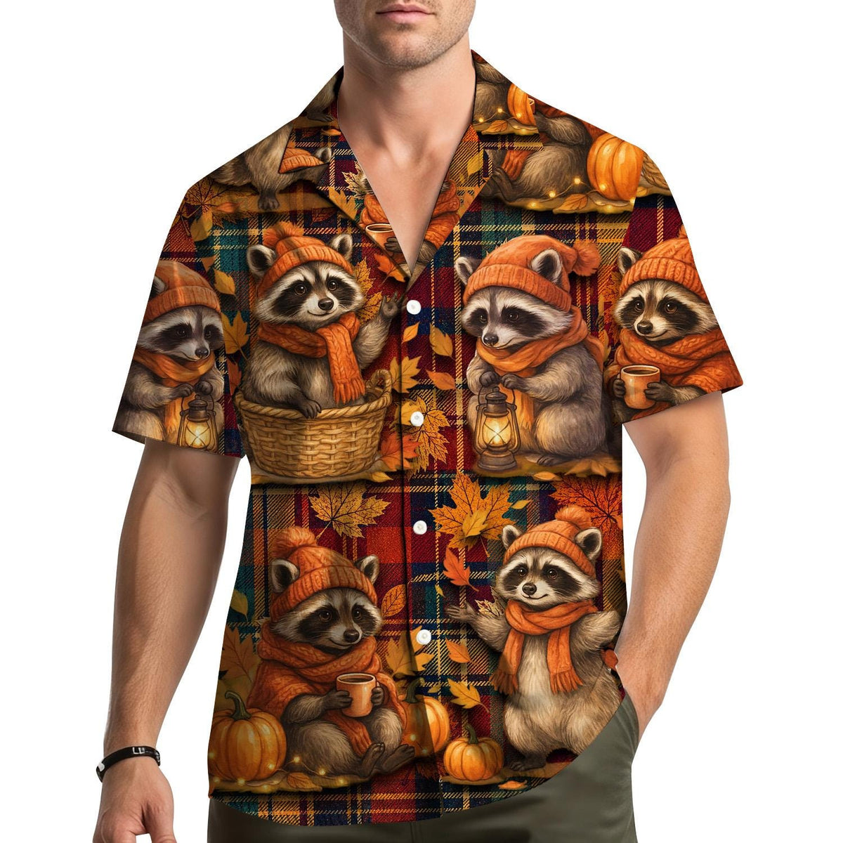 Cozy Raccoon Autumn Pumpkin Plaid Thanksgiving – Hawaiian Shirt