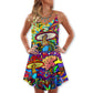 Hippie Mushroom Colorful Lover – Women's Summer Sleeveless V-Neck Camisole Dress