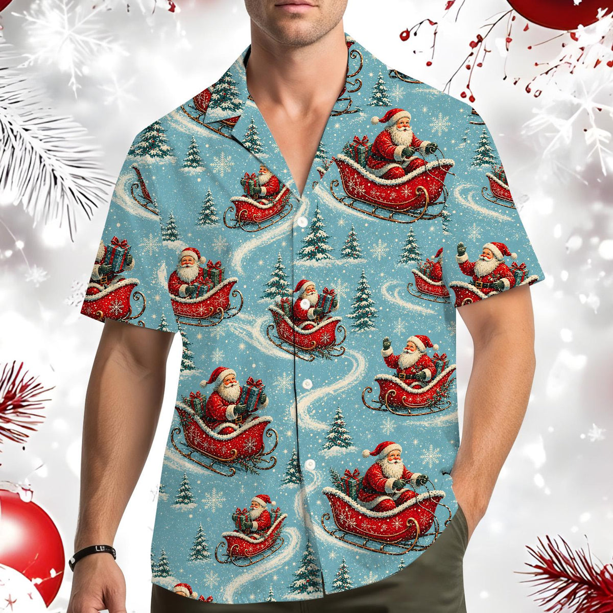 Santa Christmas Snowy Sleigh Festive Holiday – Hawaiian Shirt