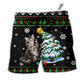 Beach Short / Adults / S Cat Wreck The Tree Light Funny Ugly Style Christmas - Beach Short - Owls Matrix LTD