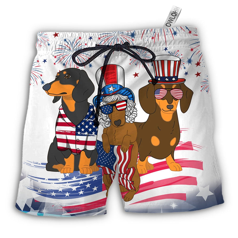 Beach Short / Adults / S Dachshund Independence Day Is Coming - Beach Short - Owls Matrix LTD