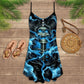 Blue Skull Dark Background – Women's Summer Sleeveless V-Neck Camisole Dress