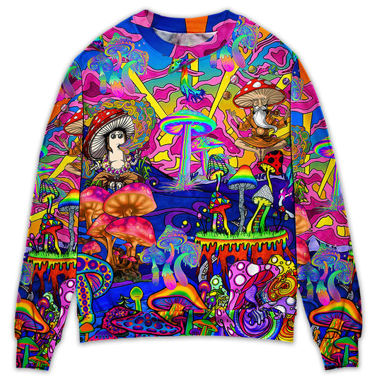 Hippie Magic Trippy Mushroom Art – Sweater - Ugly Christmas Sweater