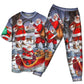 T-shirt + Pants / S Christmas Funny Santa Claus Happy Xmas Is Coming Amazing Art Style High - Pajamas Short Sleeve - Owls Matrix LTD