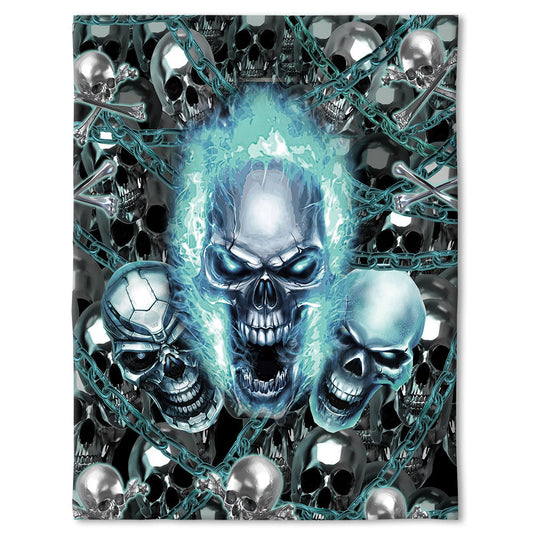 Skull Blue Flame Screaming 50 x 60 Inch Flannel Blanket For Cozy Bedroom And Sofa Decor