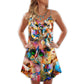 Colorful Cat Art Mixer – Women's Summer Sleeveless V-Neck Camisole Dress