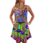 Hippie Mushroom Magic Style – Women's Summer Sleeveless V-Neck Camisole Dress