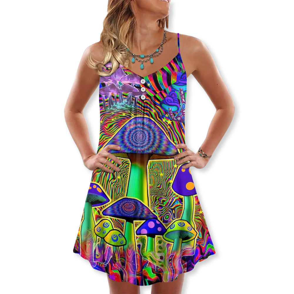 Hippie Mushroom Magic Style – Women's Summer Sleeveless V-Neck Camisole Dress