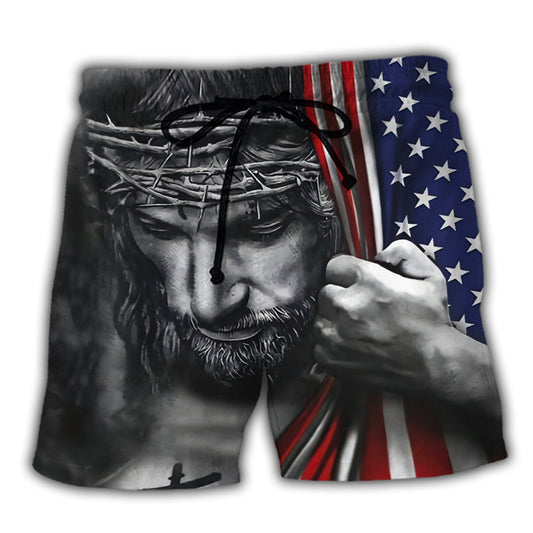 Faith America Jesus Quote Art – Beach Short