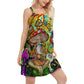 Hippie Mushroom Witchy Colors – Women's Summer Sleeveless V-Neck Camisole Dress