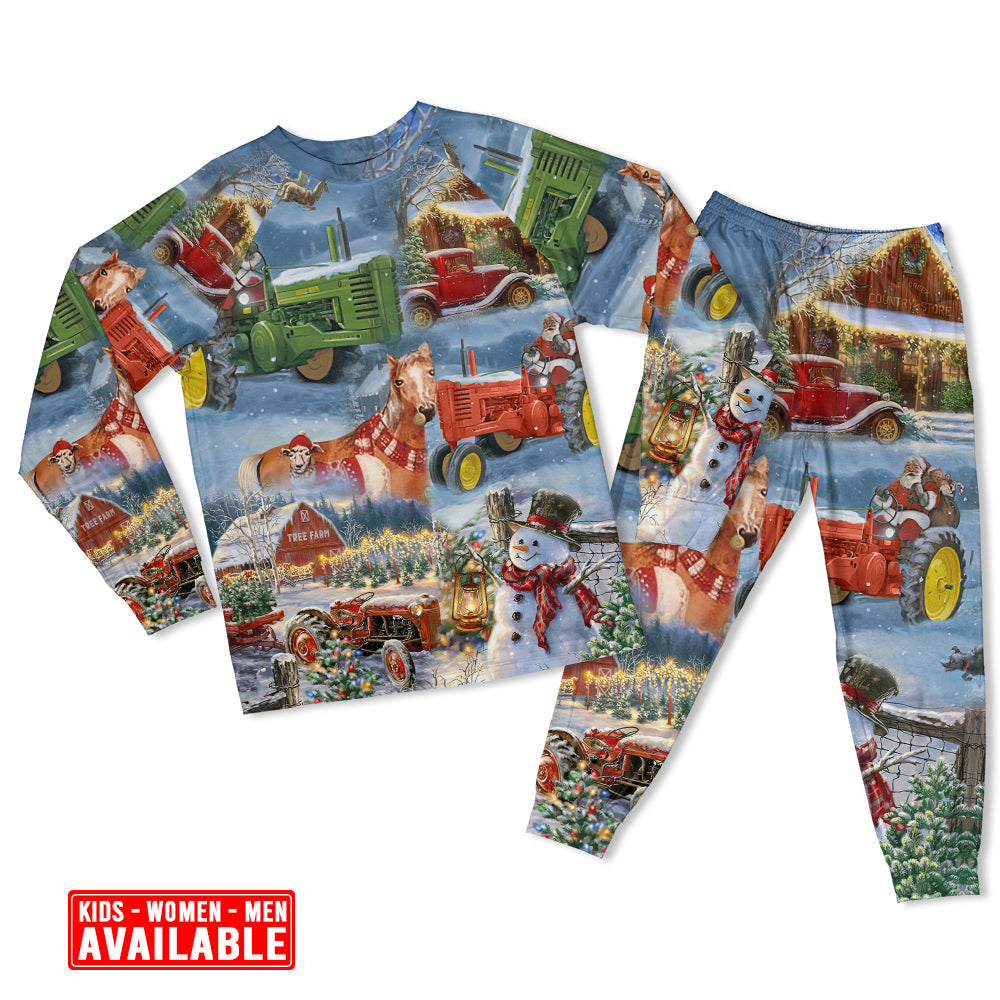 Women / S Christmas To Farm Happiness - Pajamas Long Sleeve - Owls Matrix LTD
