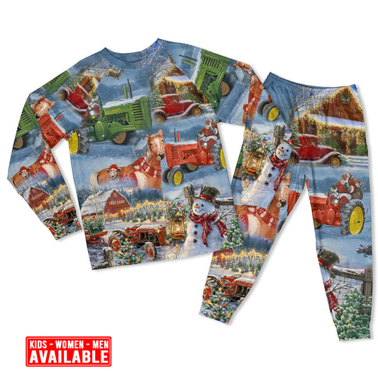 Women / S Christmas To Farm Happiness - Pajamas Long Sleeve - Owls Matrix LTD