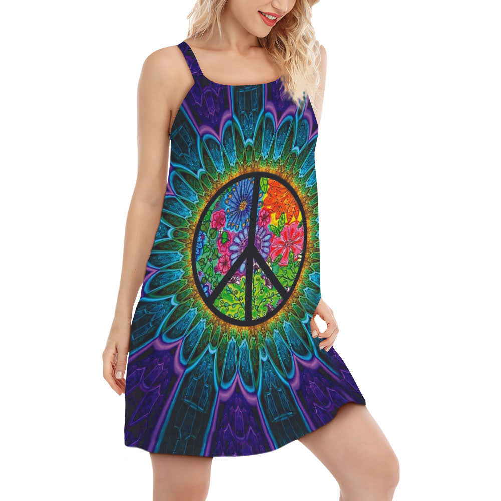 Hippie Peace Sign Lover – Women's Summer Sleeveless V-Neck Camisole Dress