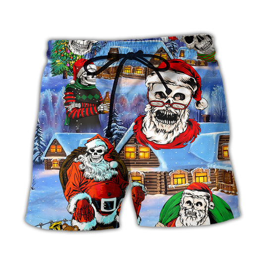 Christmas Skull Santa In Holiday Town – Beach Short