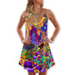 Hippie Colorful Love Life – Women's Summer Sleeveless V-Neck Camisole Dress