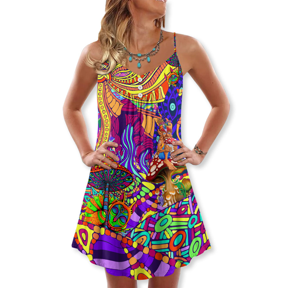 Hippie Colorful Love Life – Women's Summer Sleeveless V-Neck Camisole Dress