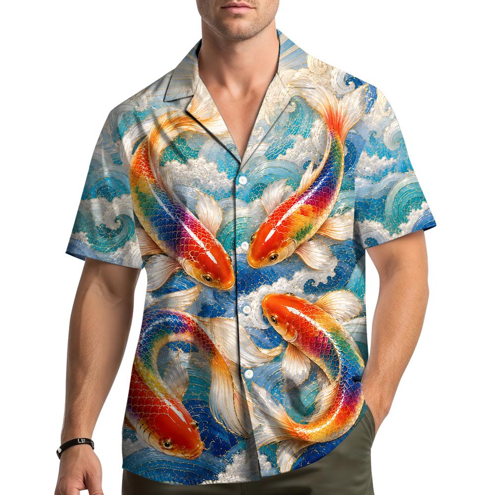 Rainbow Koi Fish Stained Glass Yin Yang Wave – Hawaiian Shirt