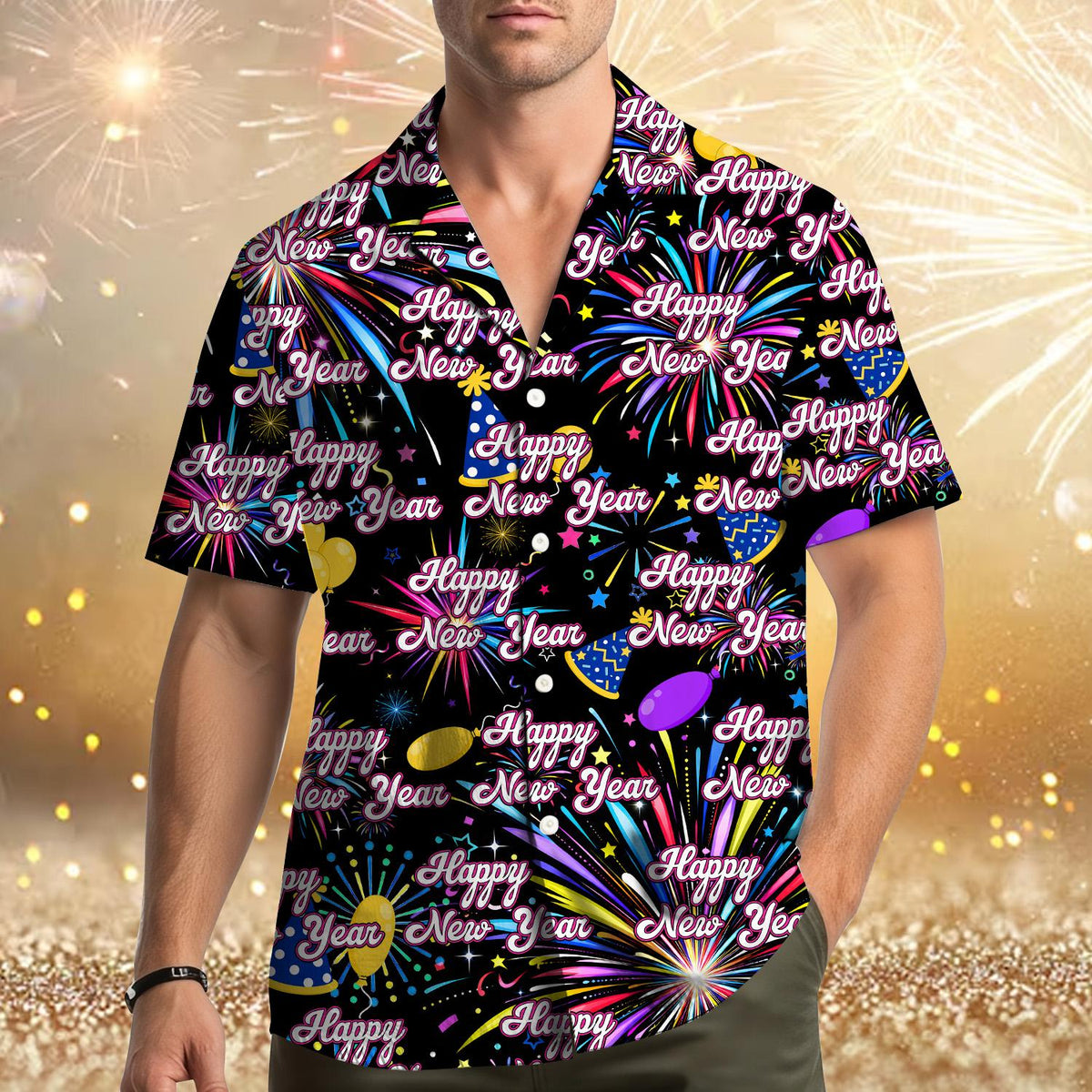 Happy New Year Colorful Fireworks Countdown Party – Hawaiian Shirt