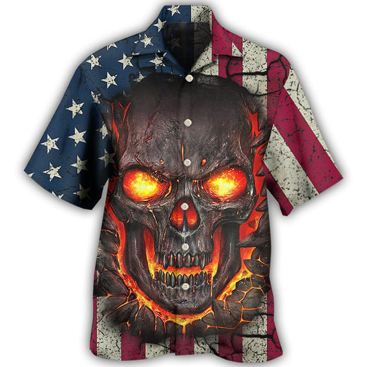 Burning Skull Angry Patriotic Vintage - Hawaiian Shirt