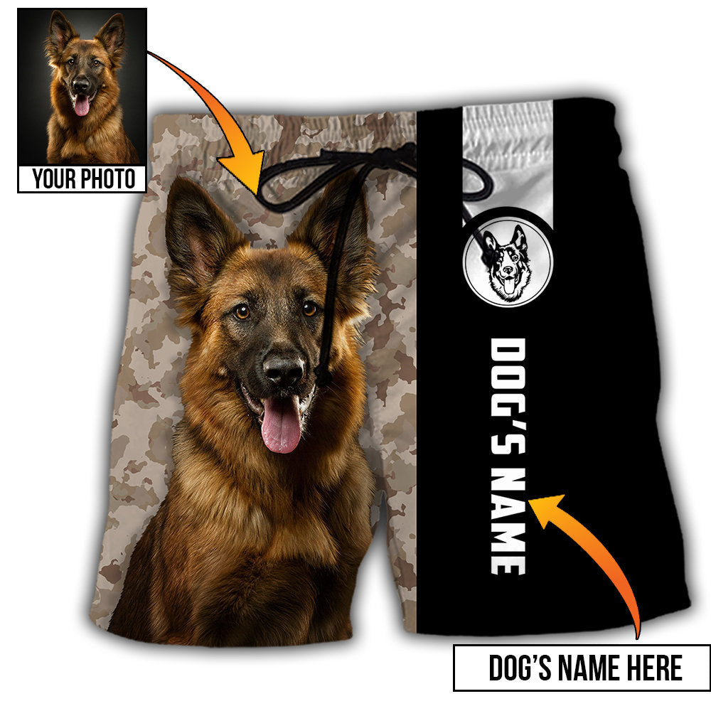 Brown Camouflage / Adults / S German Shepherd My Lovely Dog Custom Photo Personalized - Beach Short - Owls Matrix LTD