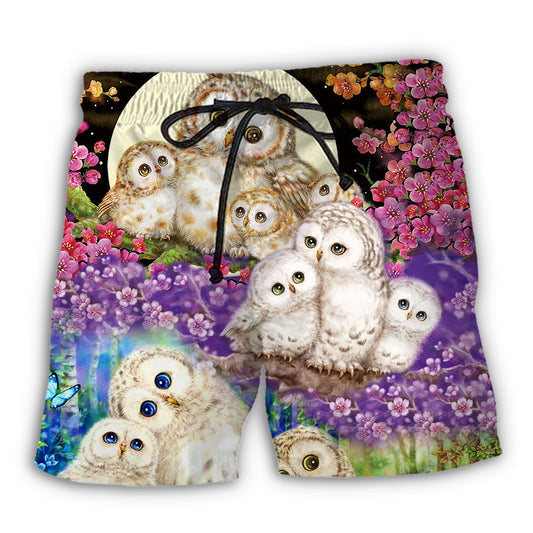 Owl Family Floral – Beach Short