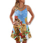 Owl Family Retro Merry Christmas – Women's Summer Sleeveless V-Neck Camisole Dress