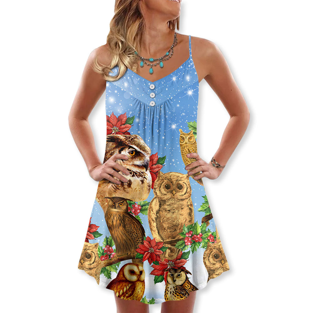 Owl Family Retro Merry Christmas – Women's Summer Sleeveless V-Neck Camisole Dress