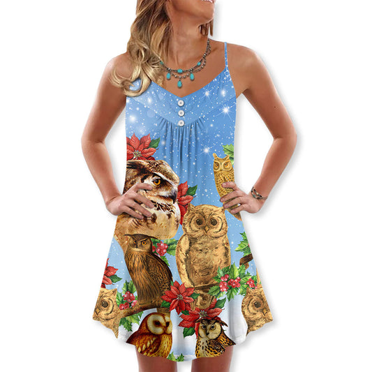 Owl Family Retro Merry Christmas – Women's Summer Sleeveless V-Neck Camisole Dress