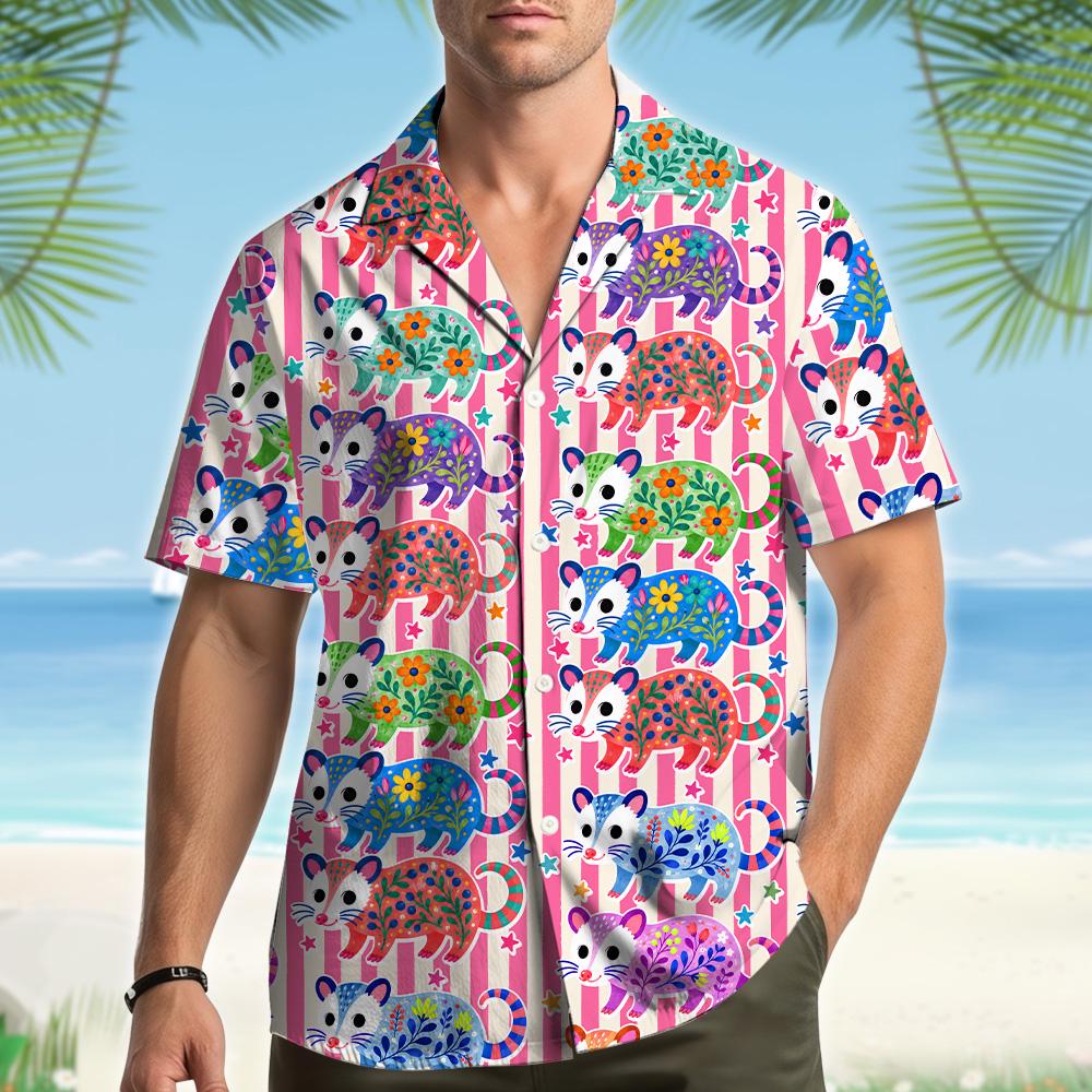 Floral Opossum Pink Stripe Summer Vacation – Hawaiian Shirt