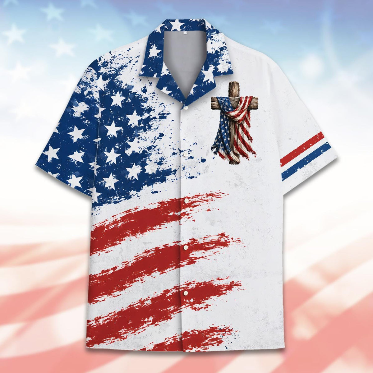 American Flag Cross Patriotic Faith Red White Blue – Hawaiian Shirt