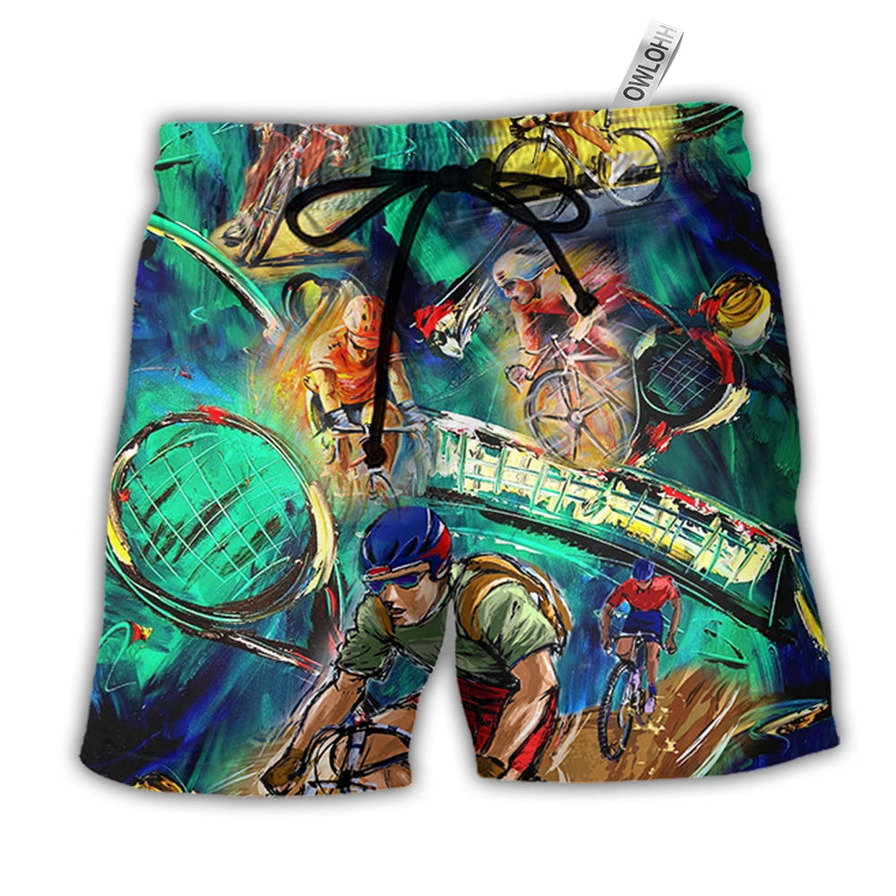 Beach Short / Adults / S Cycling And Tennis Lover Abstract Painting - Beach Short - Owls Matrix LTD