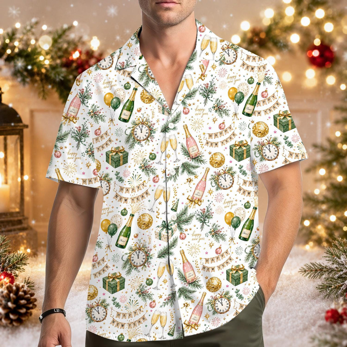 Happy New Year Champagne Bottle Countdown Celebration – Hawaiian Shirt