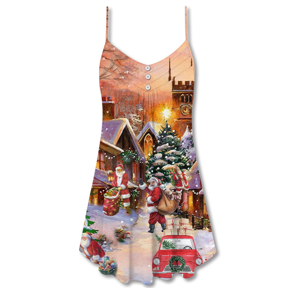 Christmas Santa Delivering Love – Women's Summer Sleeveless V-Neck Camisole Dress