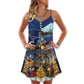 Combat Aircraft Merry Christmas Night – Women's Summer Sleeveless V-Neck Camisole Dress