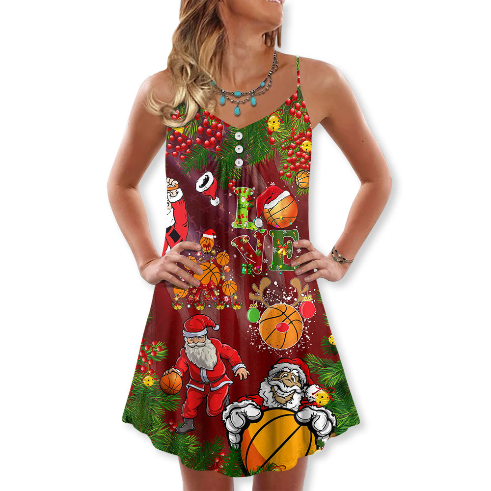 Santa Basketball Christmas Cheer – Women's Summer Sleeveless V-Neck Camisole Dress