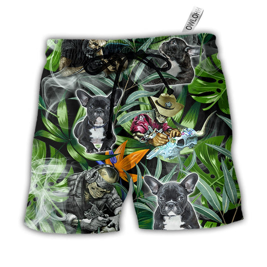 Beach Short / Adults / S Skull And French Bulldog Tatoo Smoke Tropical - Beach Short - Owls Matrix LTD