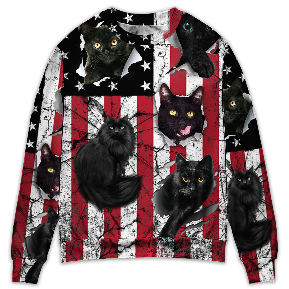 Black Cat Independence Day Style – Sweater - Ugly Christmas Sweater