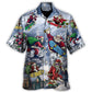 Santa Skateboarding On Snowy Mountain Neon Art - Hawaiian Shirt