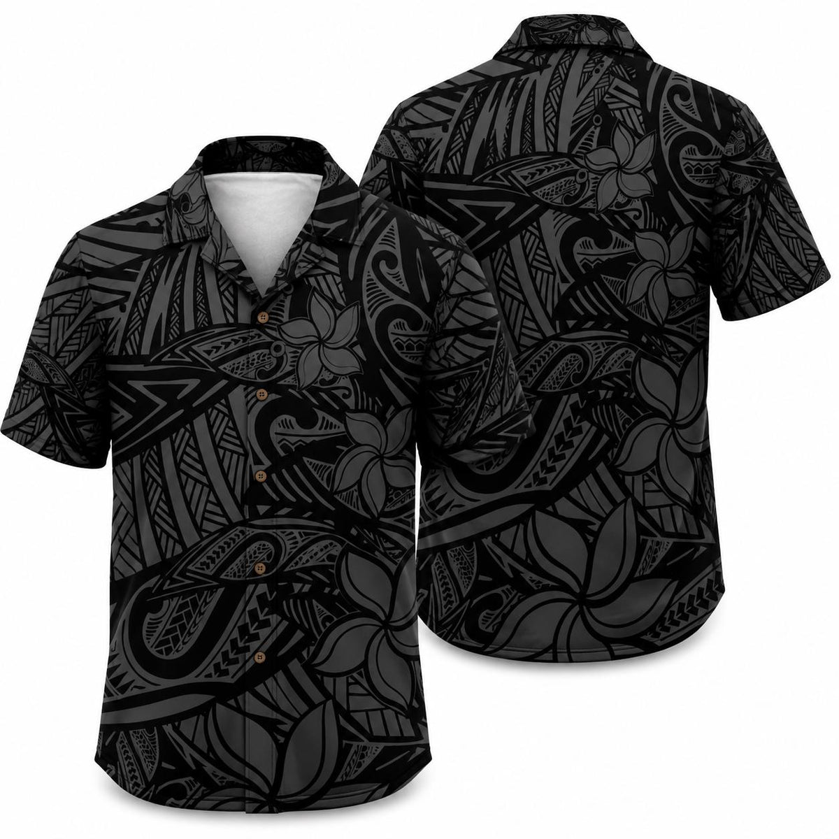 Black Polynesian Tribal Plumeria Tropical Island – Hawaiian Shirt