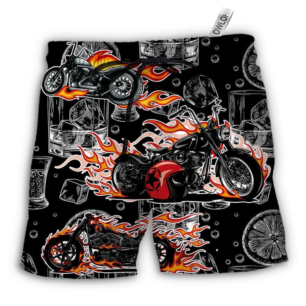 Beach Short / Adults / S Motorcycle I Like Motorcycles And Whiskey - Beach Short - Owls Matrix LTD