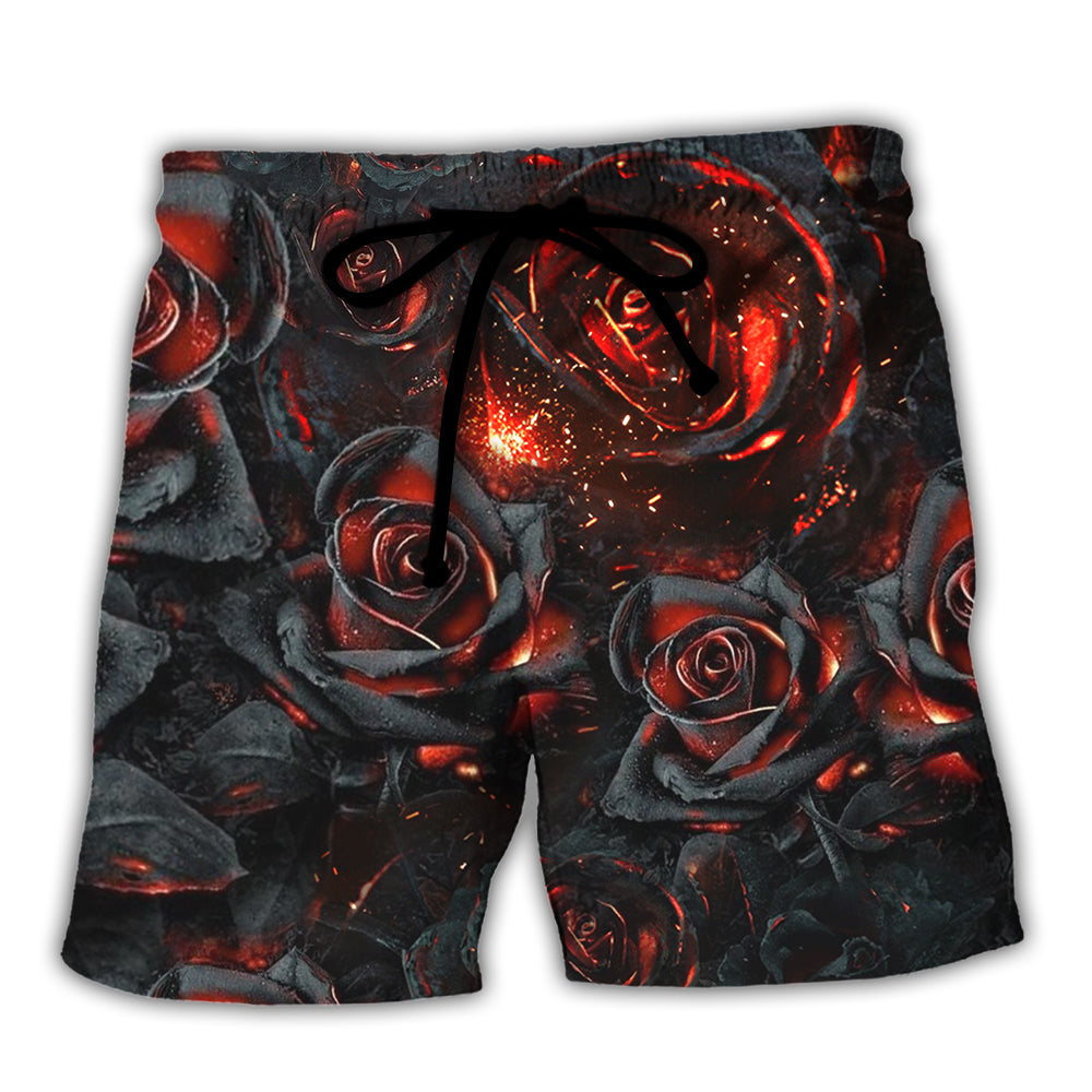 Rose Flower Burning Life Art - Beach Short