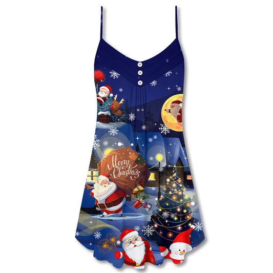 Christmas Love Santa And Gifts – Women's Summer Sleeveless V-Neck Camisole Dress