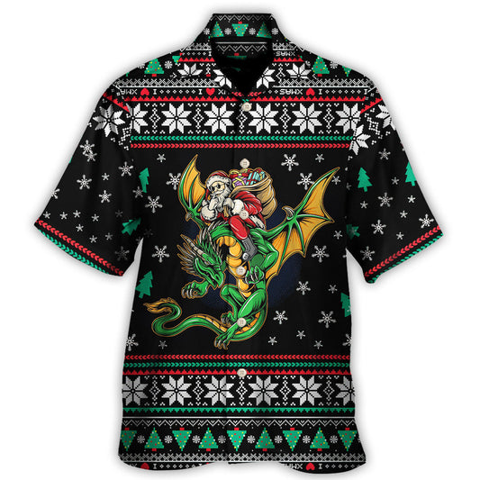 Christmas Santa And Dragon Fantasy Art - Hawaiian Shirt