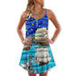 Sailing Love Ocean Sky Christmas – Women's Summer Sleeveless V-Neck Camisole Dress