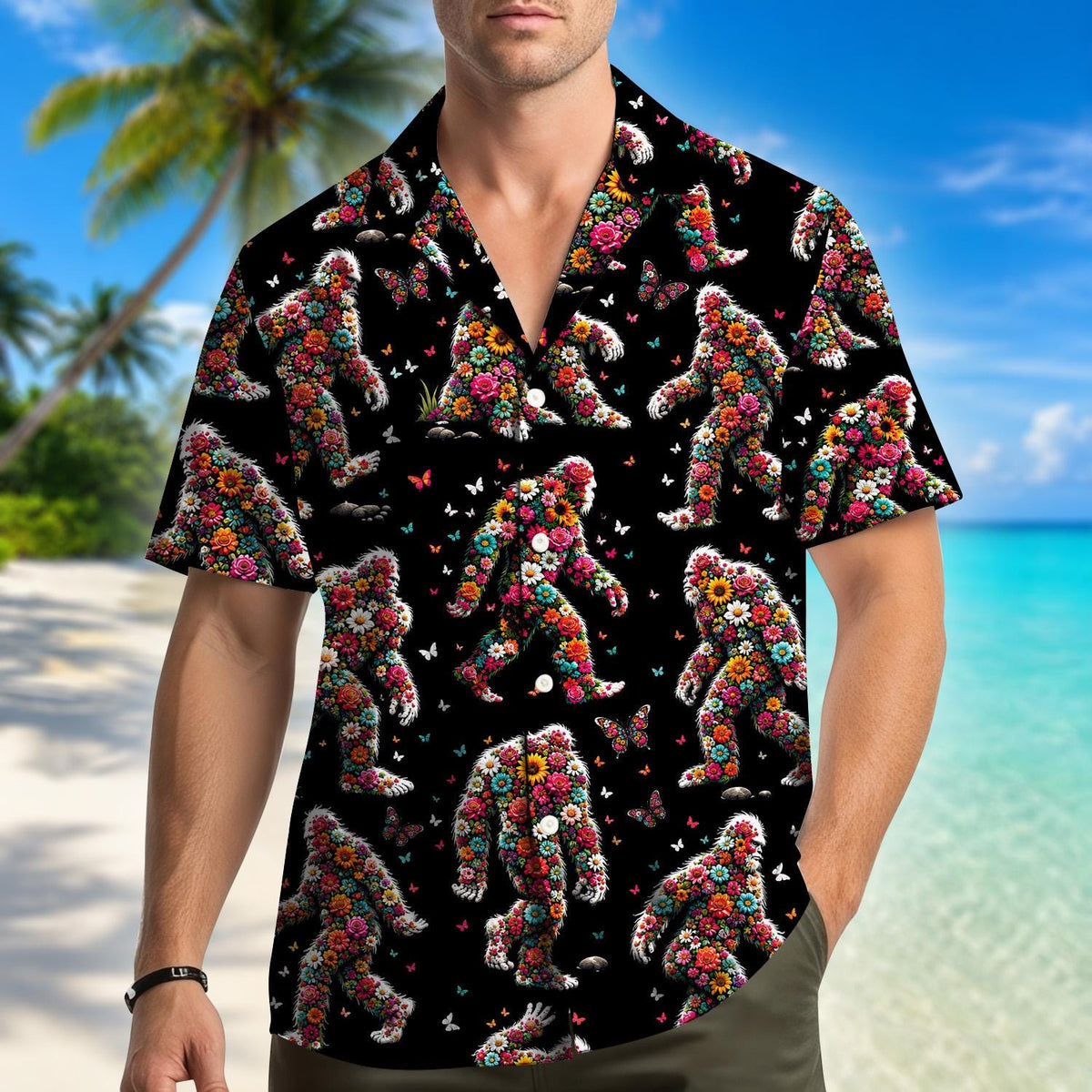 Floral Bigfoot Sasquatch Summer Beach – Hawaiian Shirt